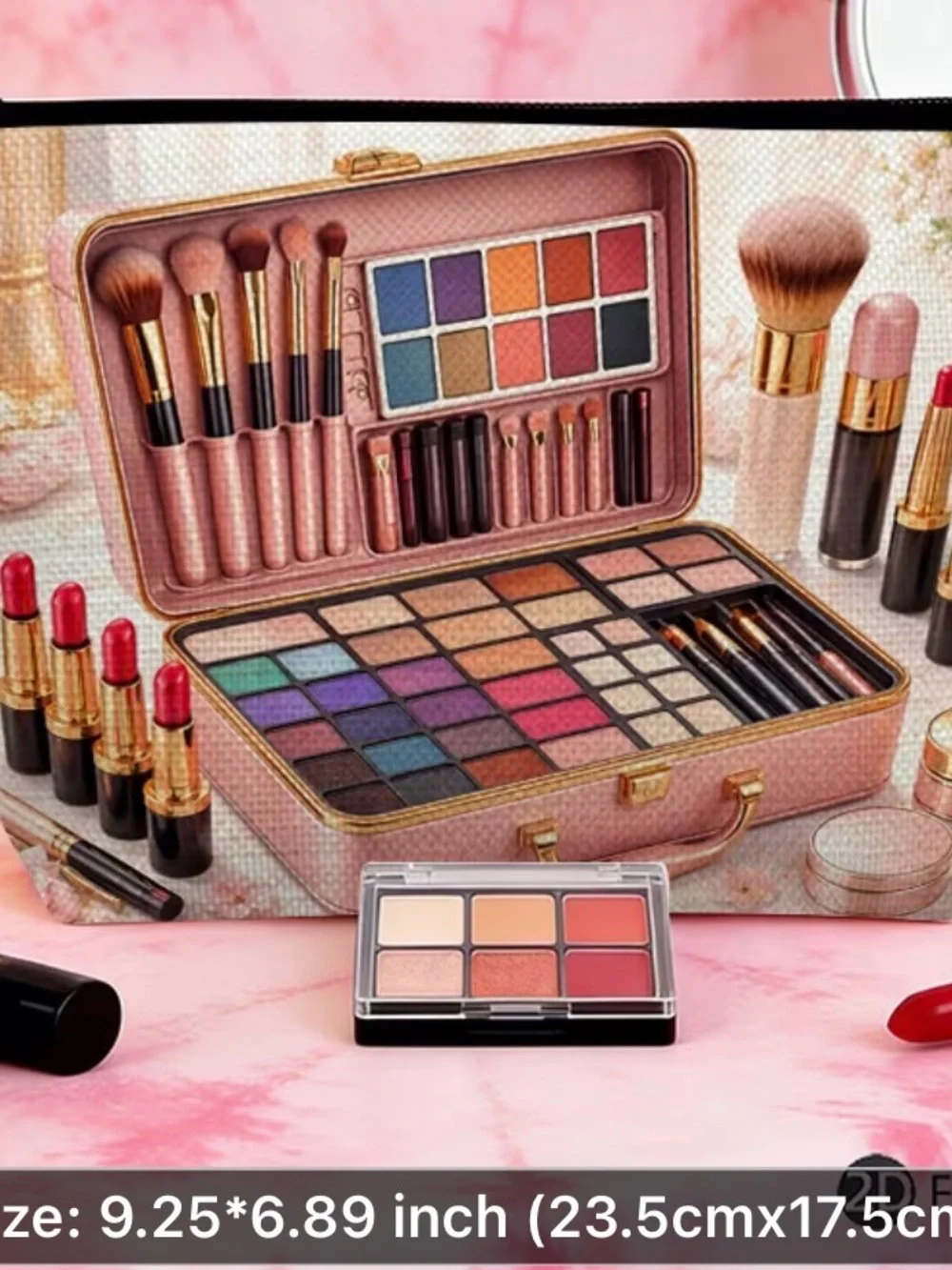 2PCS Pink Travel Makeup Palette with Brushes - All-in-One Eye & Face Kit